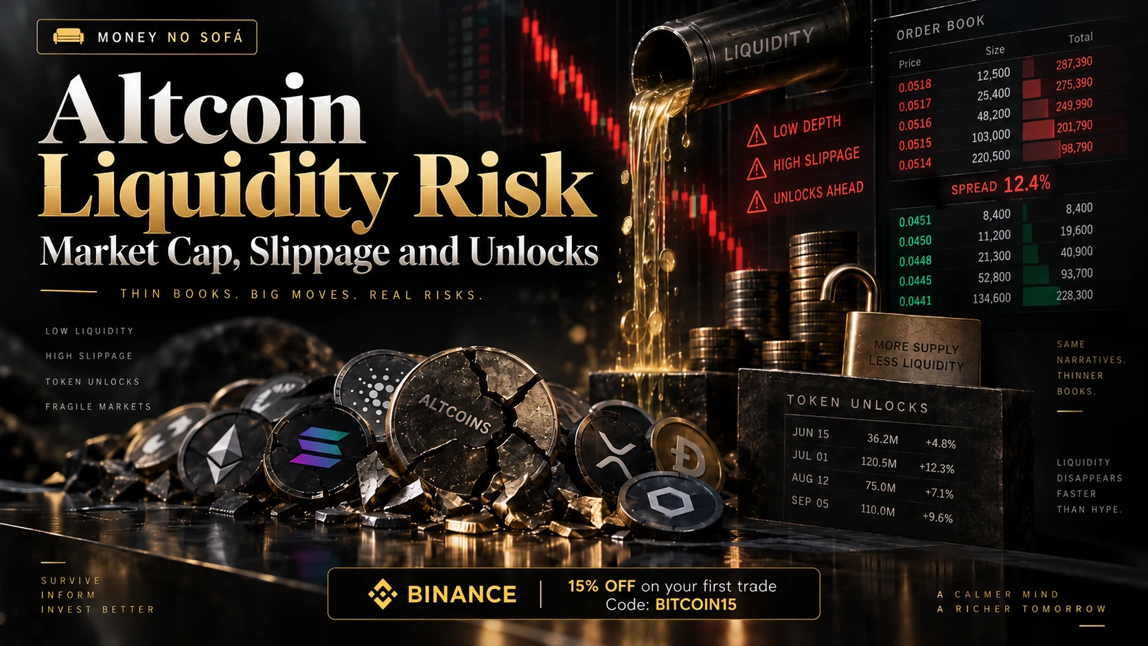 Altcoin liquidity risk: market cap, slippage and token unlocks