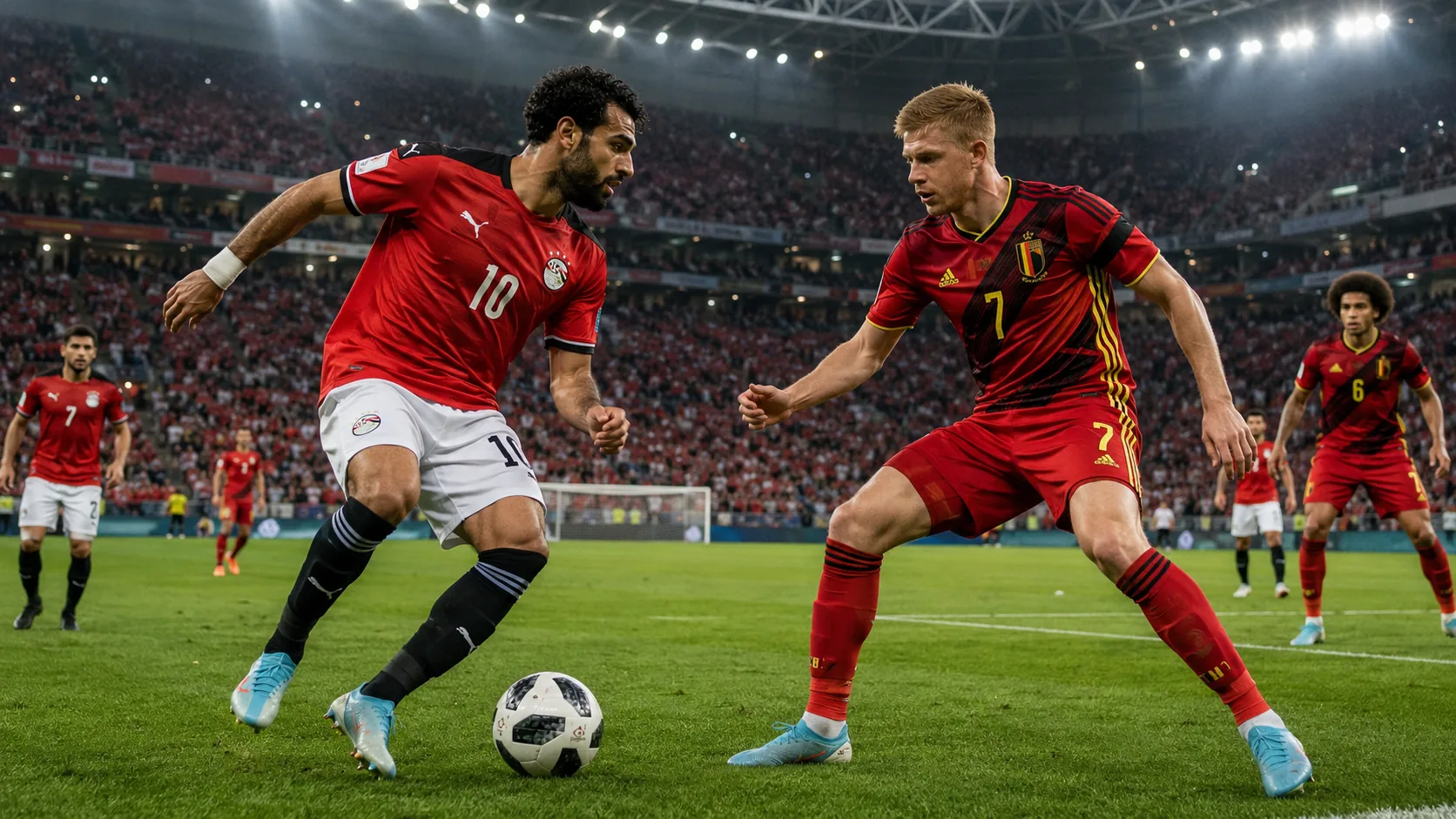 Egypt and Belgium players face off during a tense Group G World Cup opening match