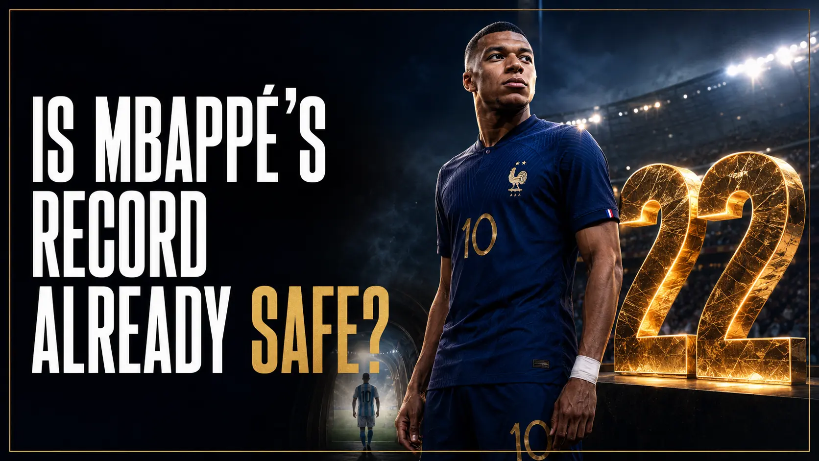 Kylian Mbappé stands beside the golden number 22 as his World Cup scoring record faces one final challenge.