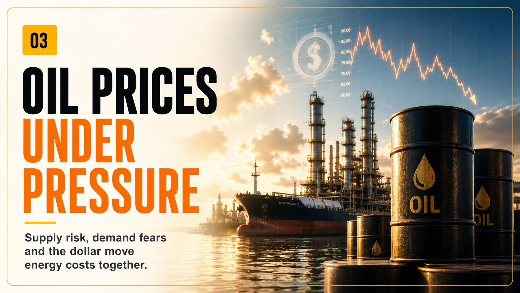 Oil prices under pressure as trade tensions alter global growth expectations and energy demand.