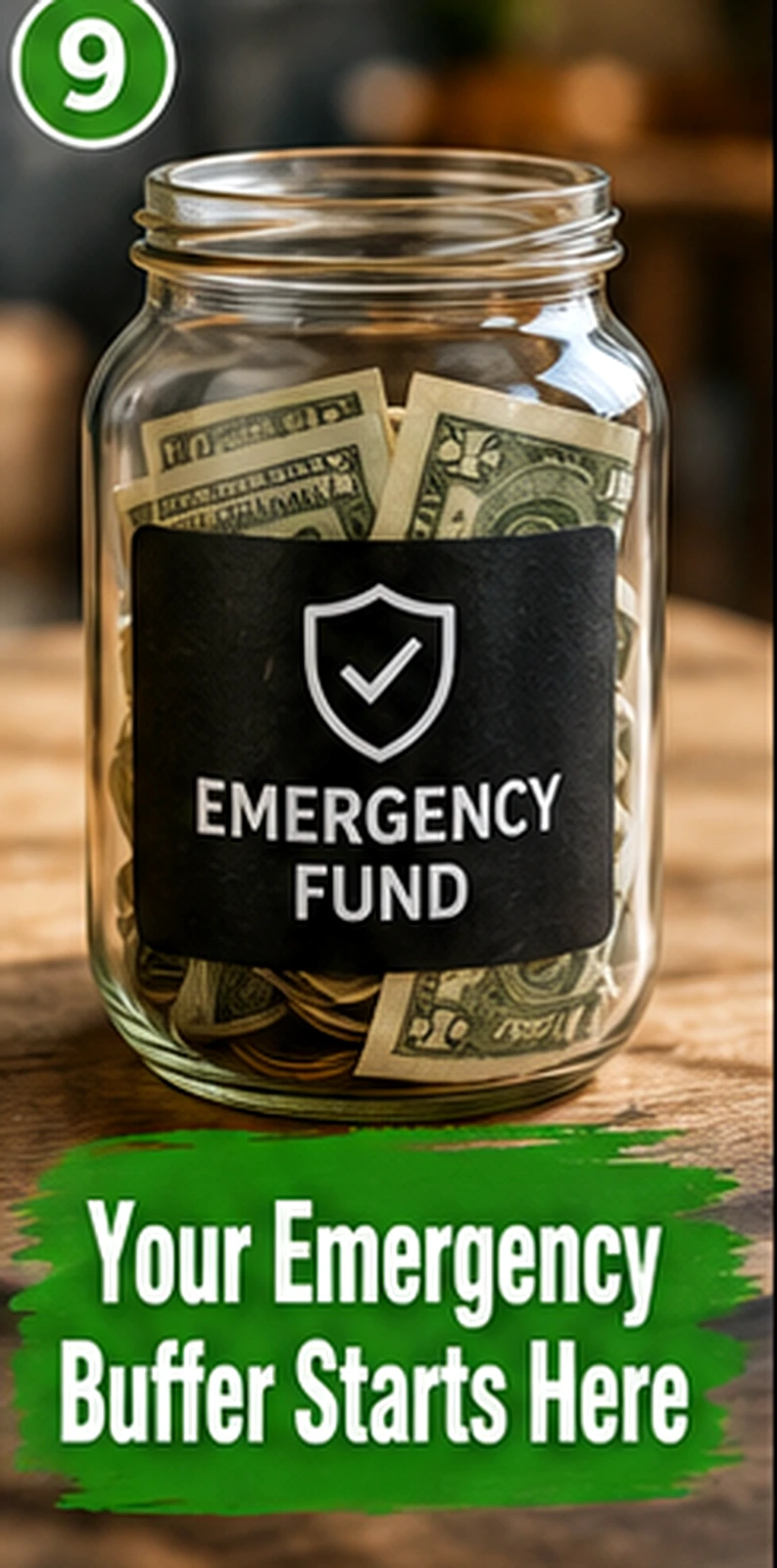 Emergency fund jar with cash