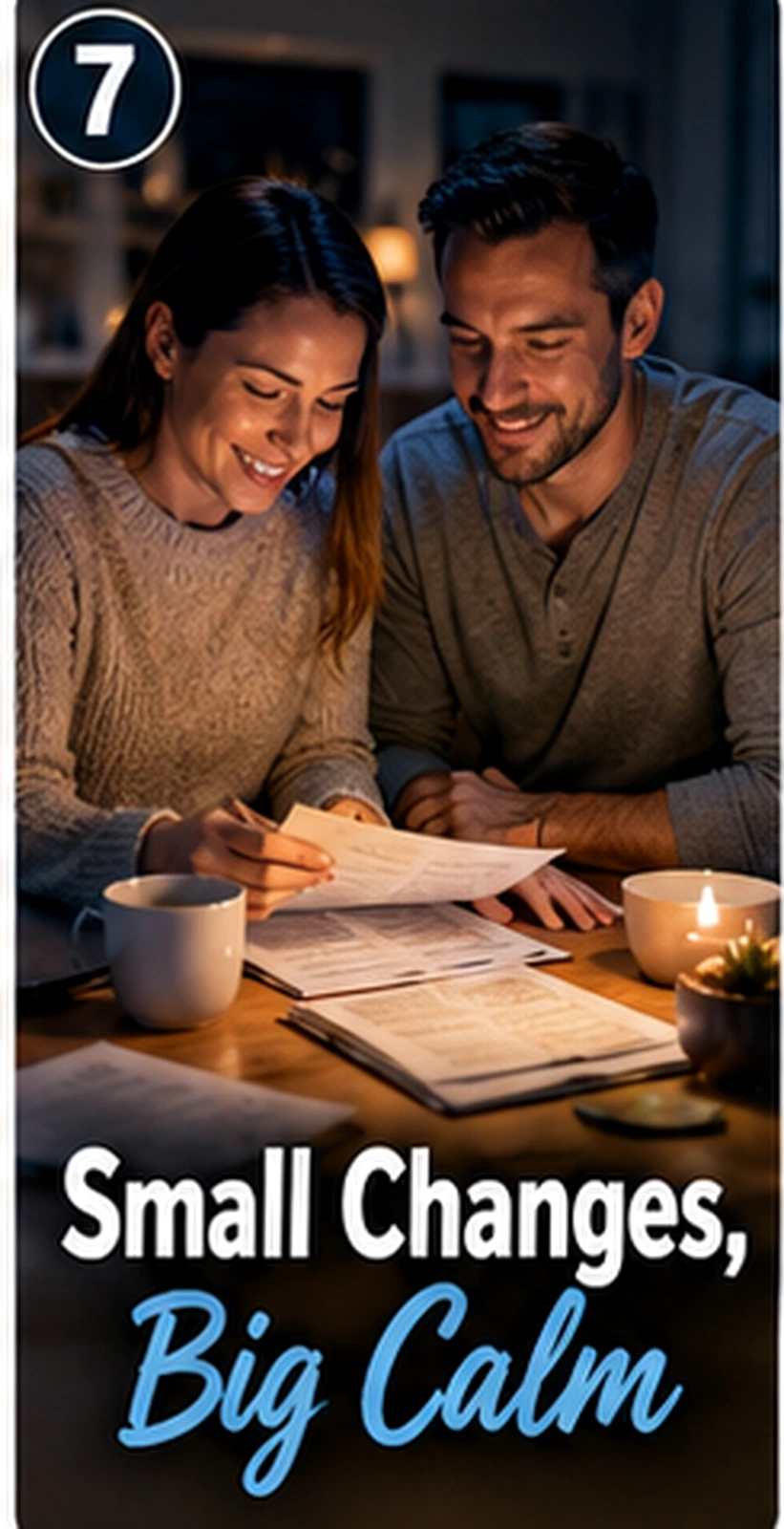 Couple calmly reviewing household bills
