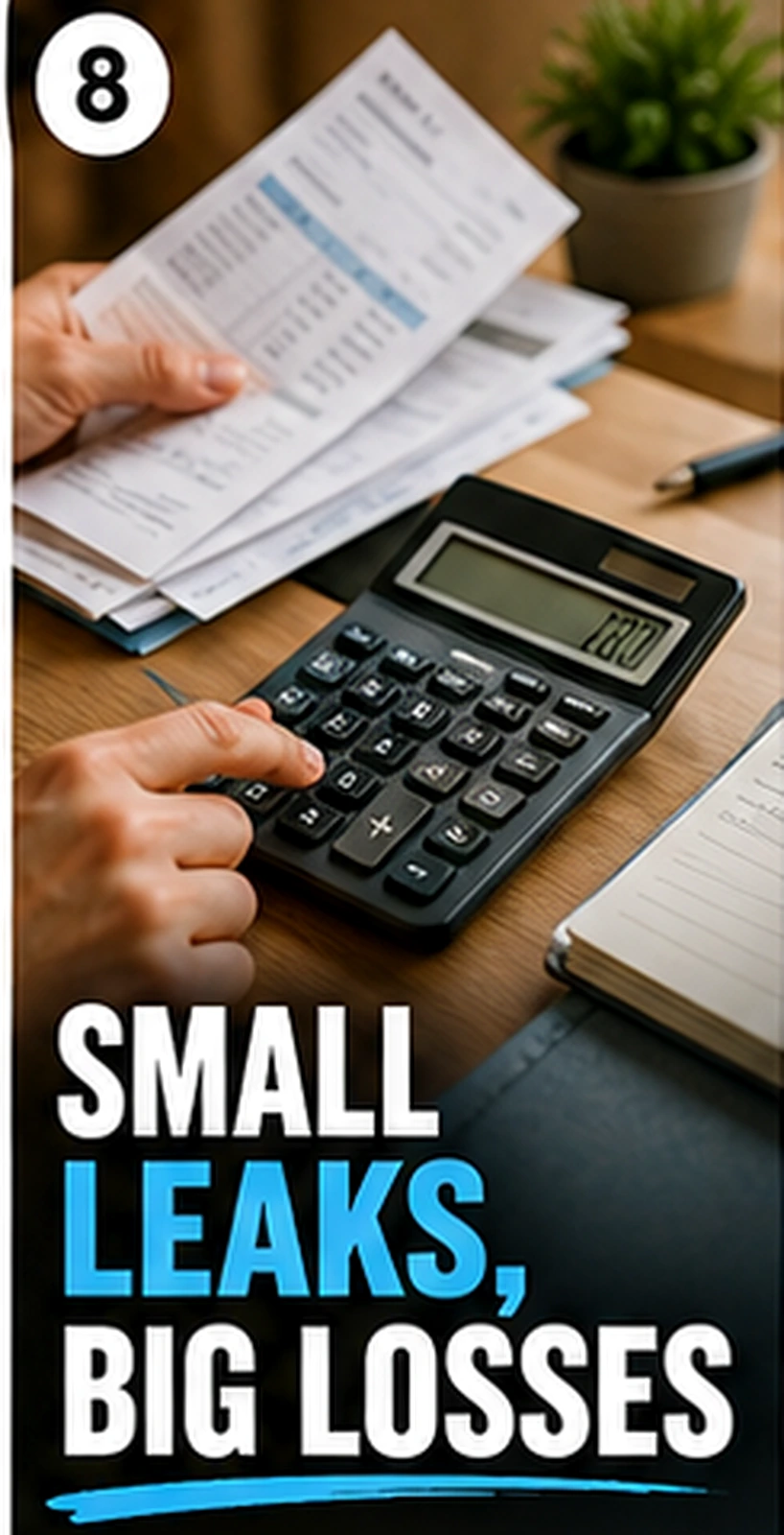 Bills and calculator showing recurring financial leakage