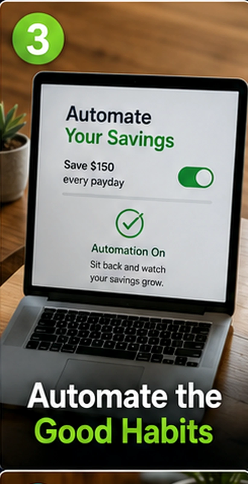Laptop showing automated savings setup