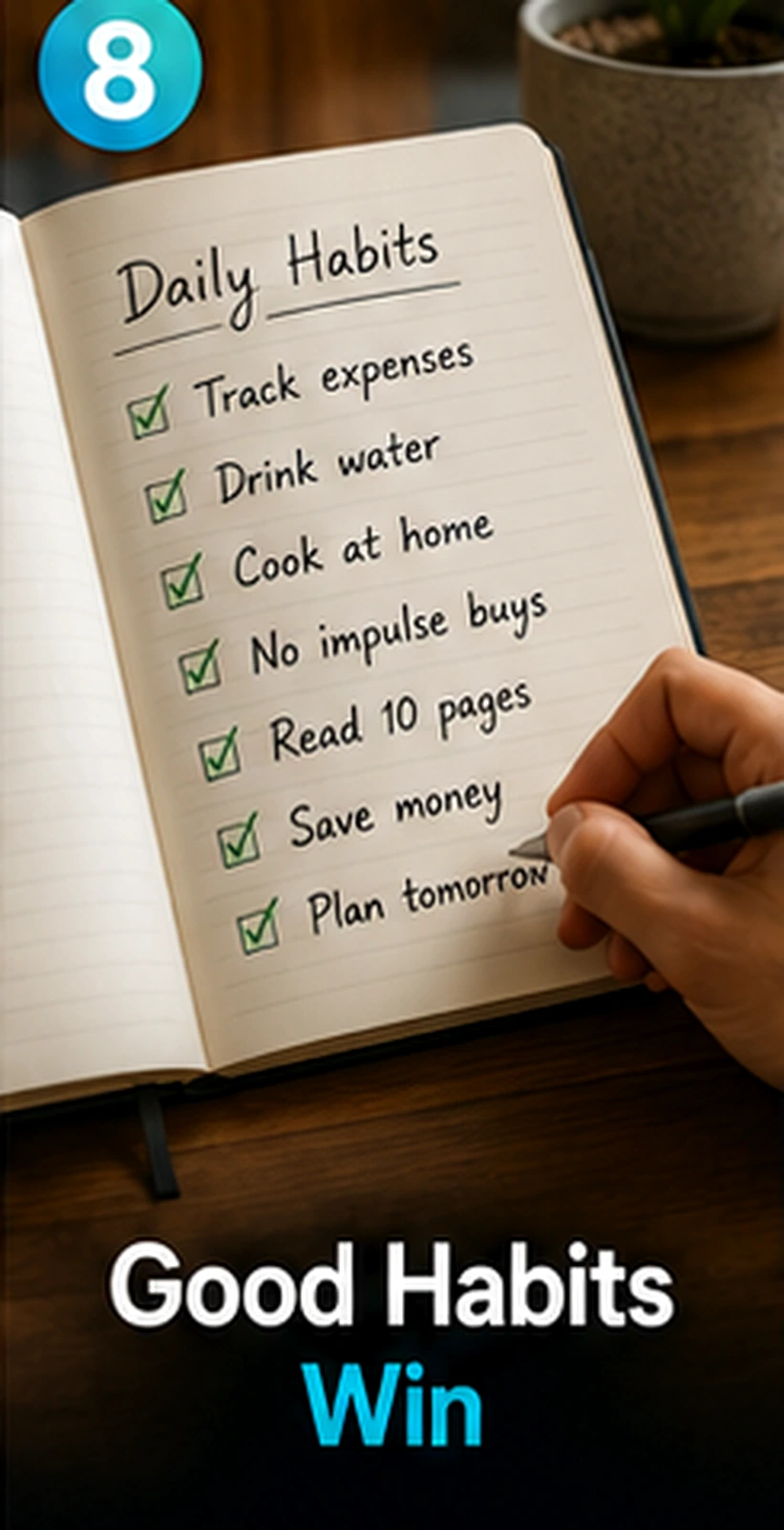 Notebook listing repeatable financial habits