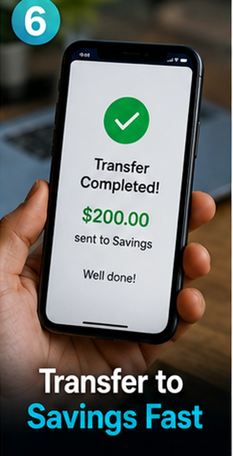 Phone showing completed transfer to savings