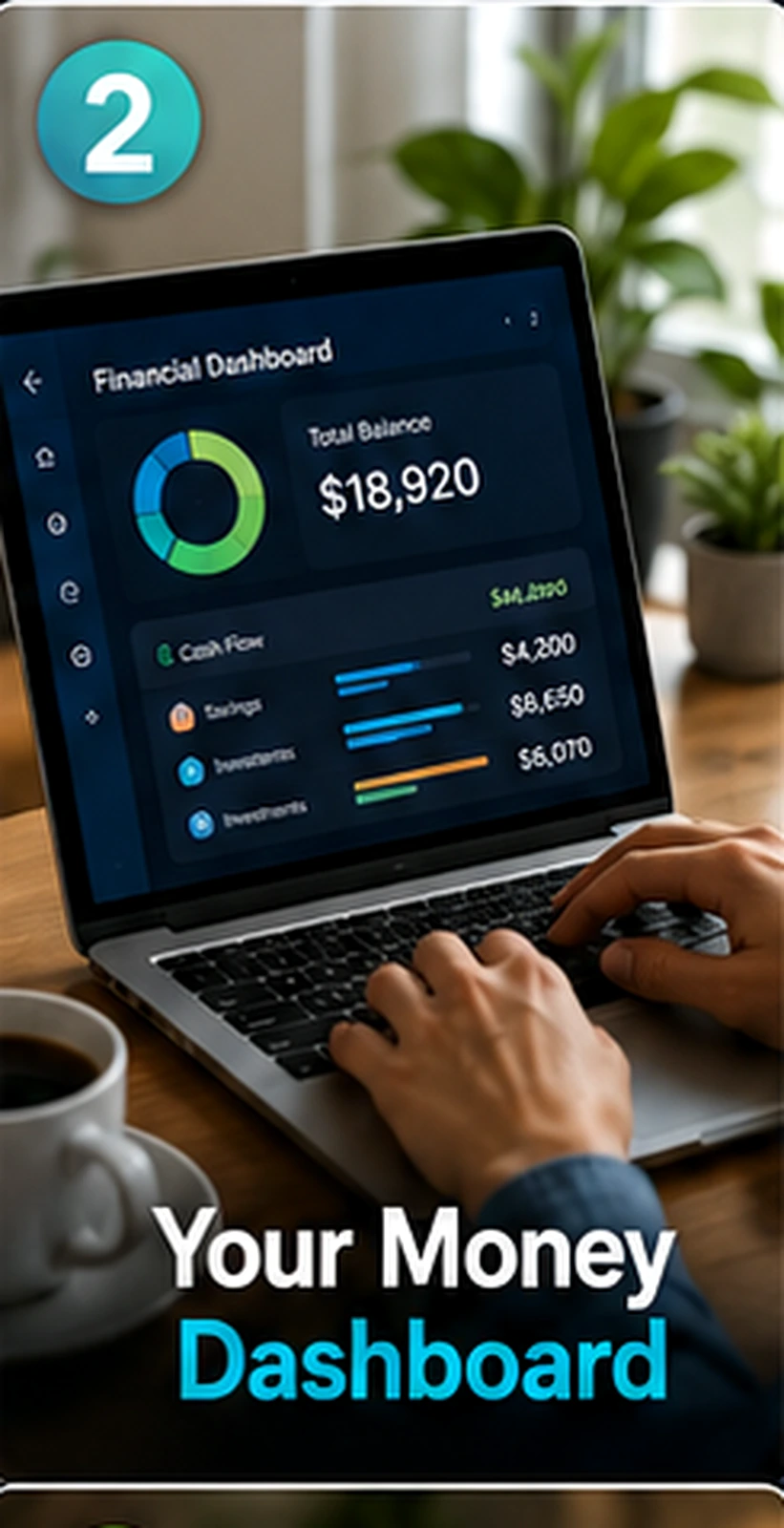 Laptop financial dashboard with category analytics