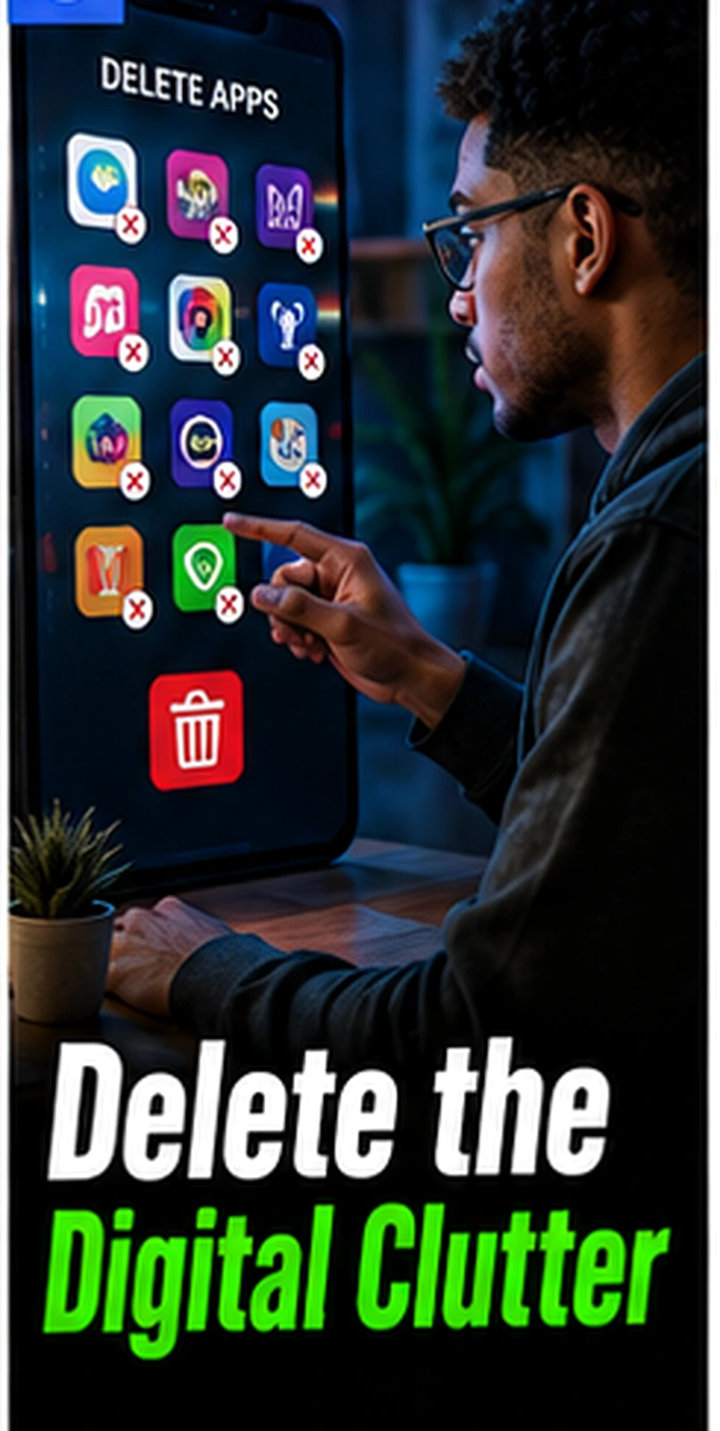 Person deleting unused apps and services