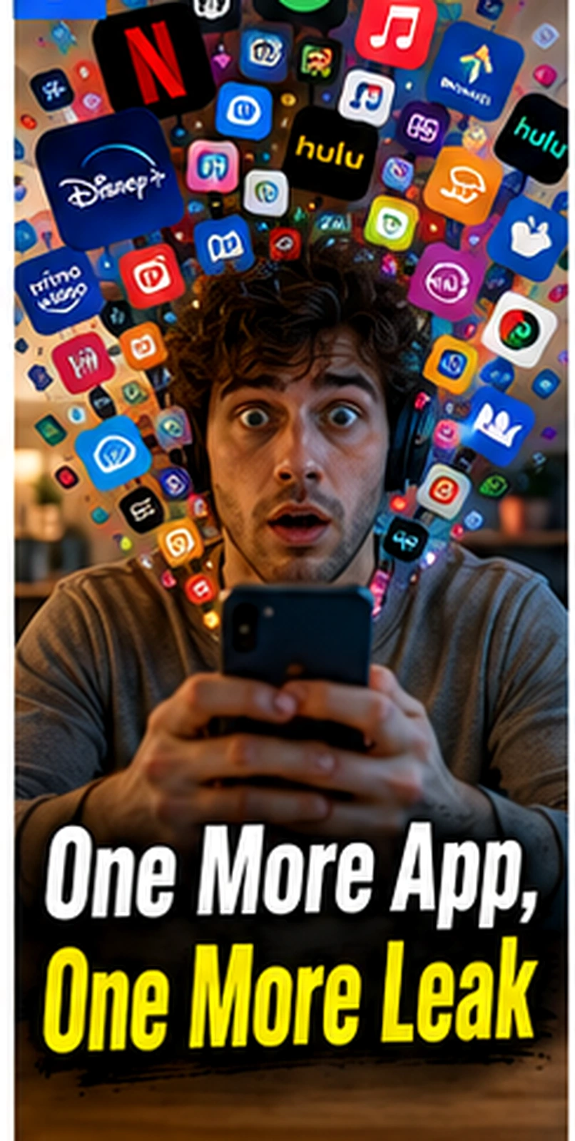 Person overwhelmed by many app icons
