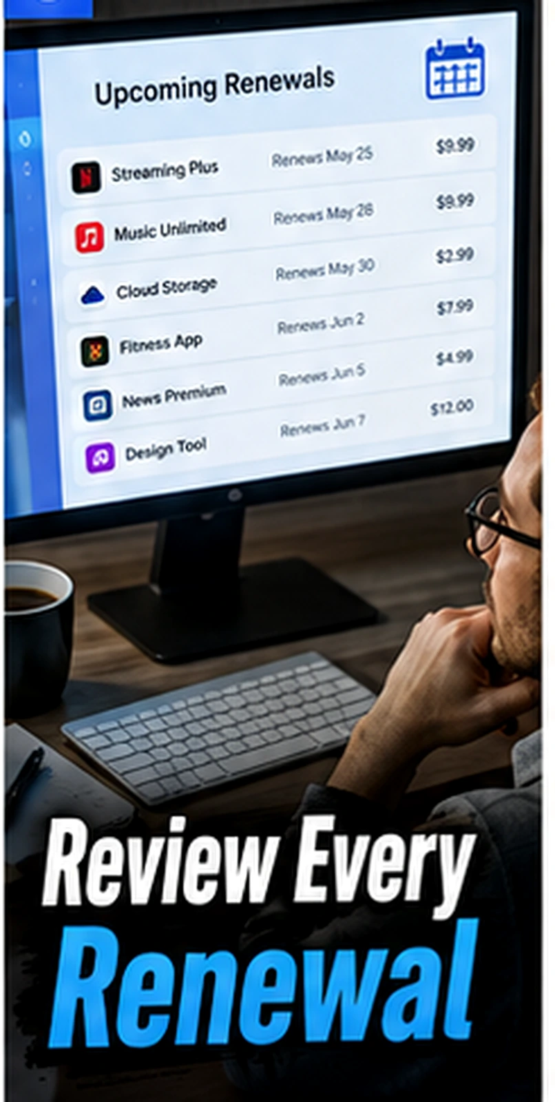 Upcoming renewal list on computer