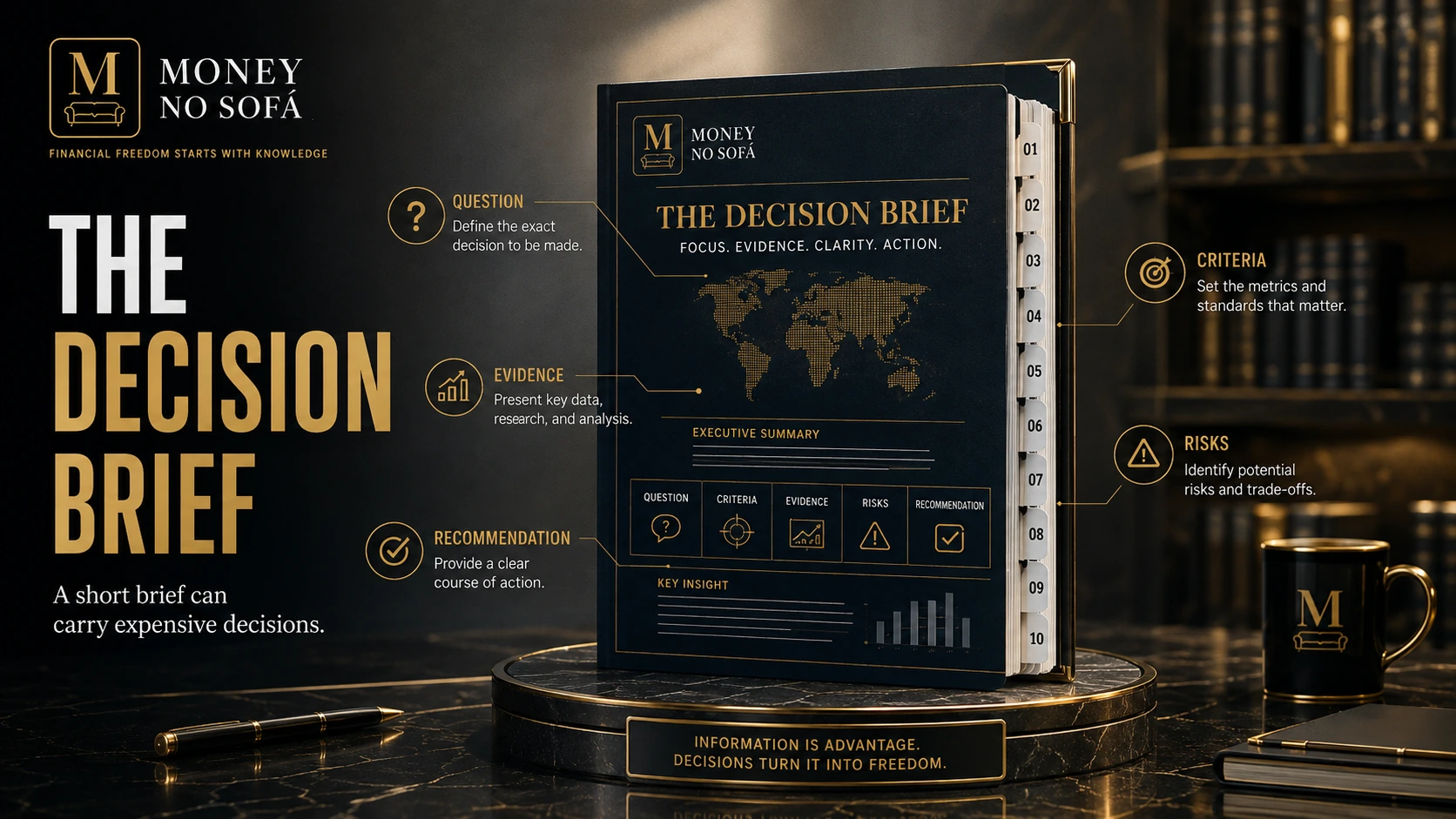 A compact five-to-ten-page brief with criteria, evidence, risks and a clear recommendation.