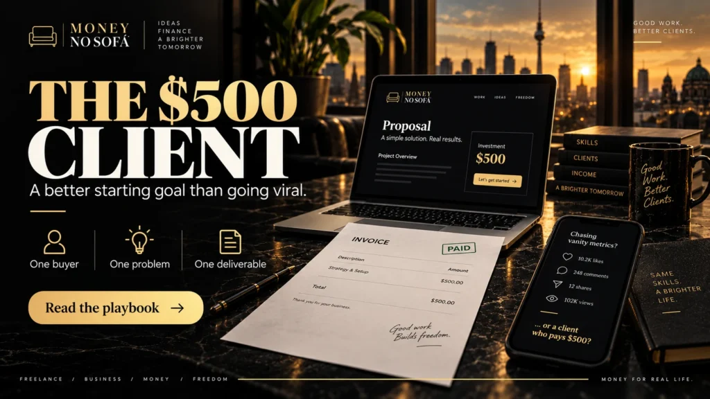 The $500 Client: A Better Starting Goal Than Going Viral — Money no Sofá