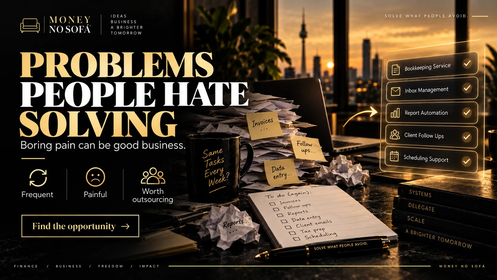 Money no Sofá — problems people hate solving