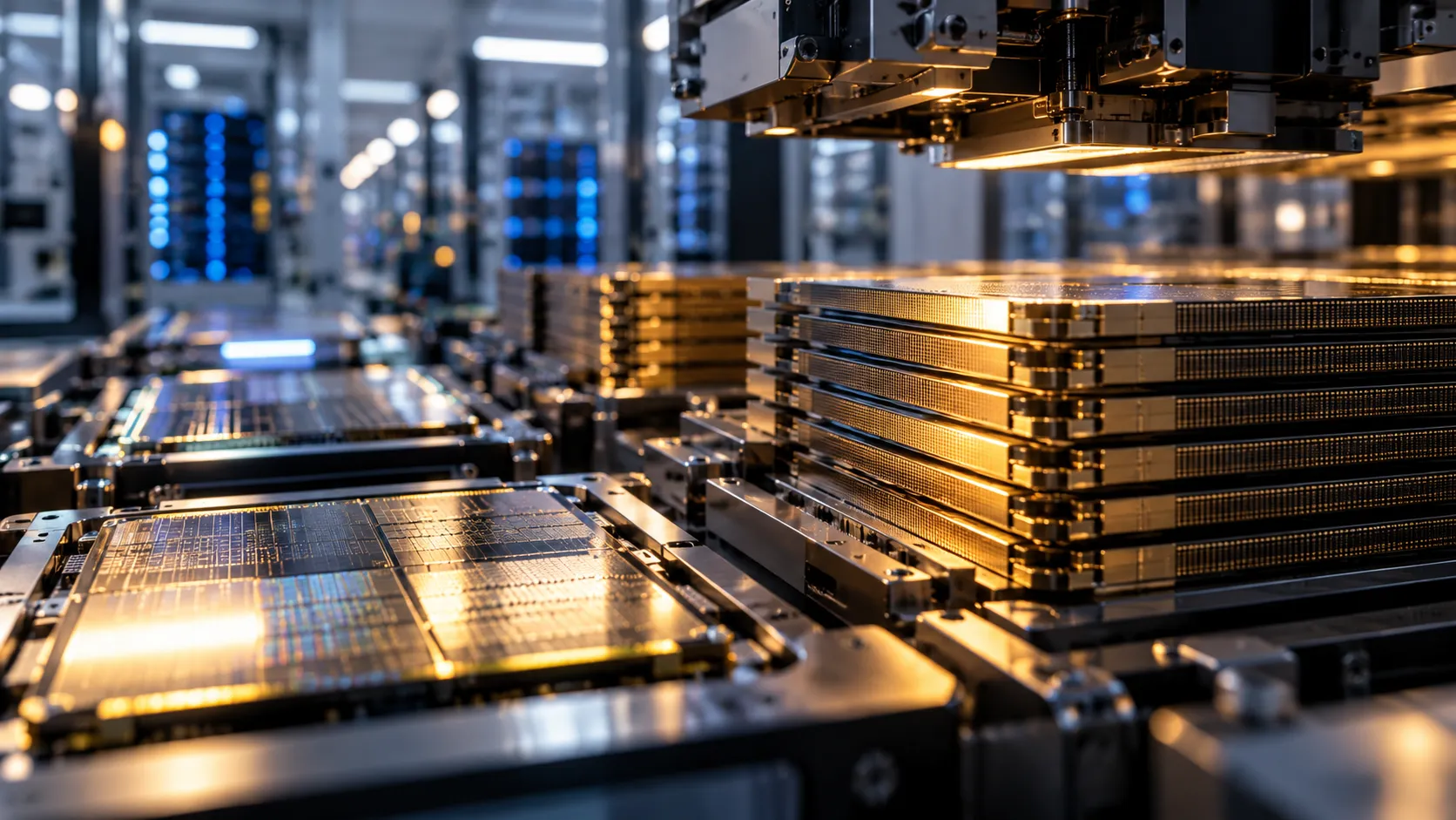 Conceptual semiconductor fabrication and wafer production facility.