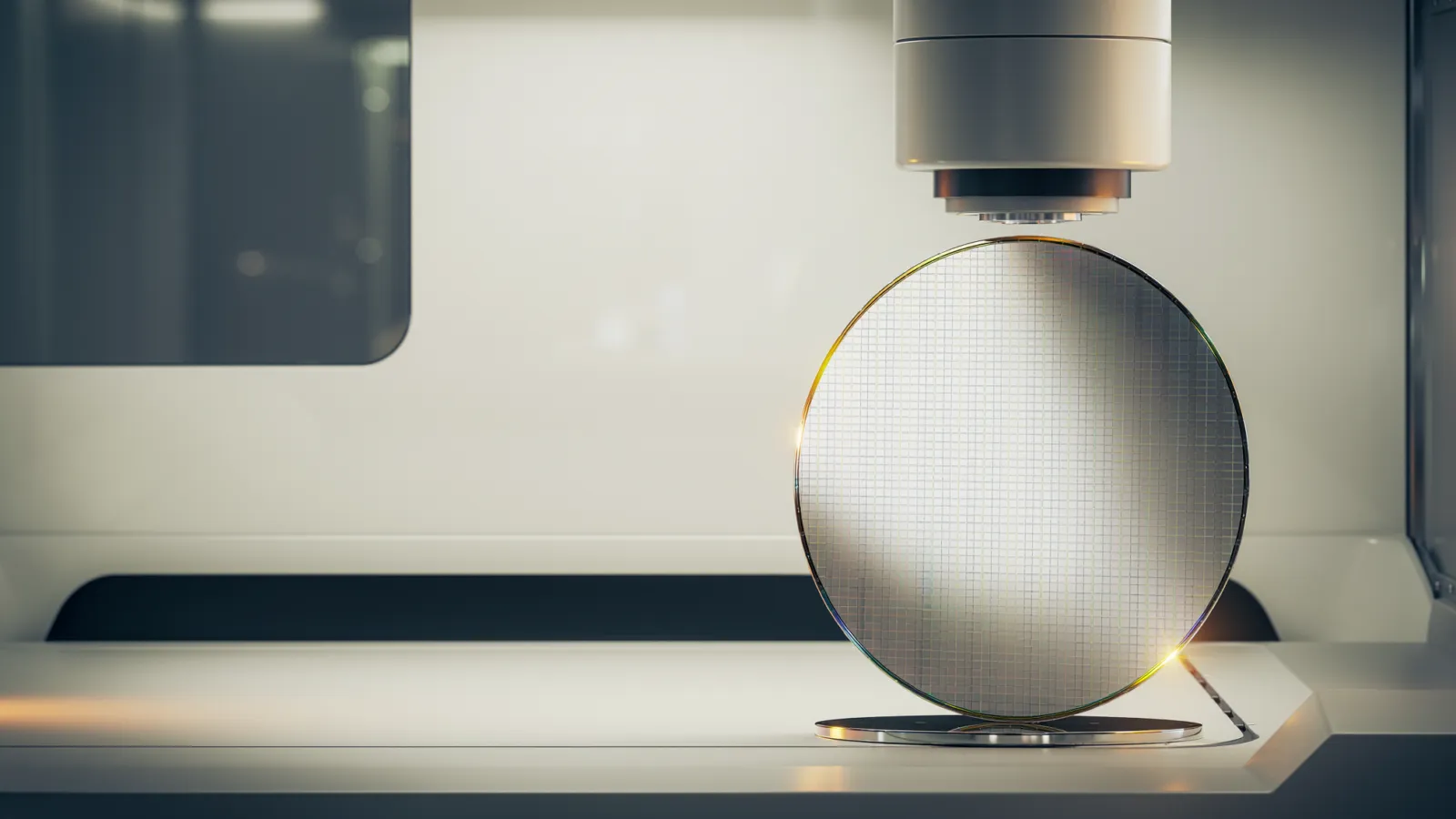 Conceptual image of semiconductor wafer manufacturing and AI chip production