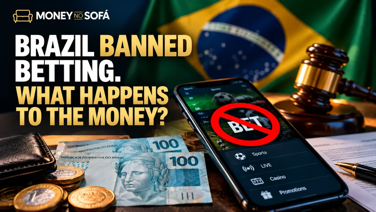 Money no Sofá editorial illustration about Brazil's betting withdrawal deadlines, refunds and consumer balances.