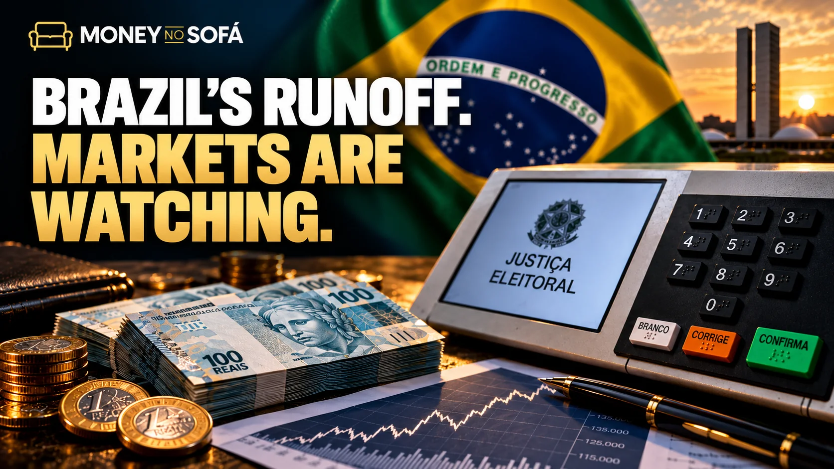 Money no Sofá conceptual illustration of Brazil's 2026 runoff and financial-market expectations